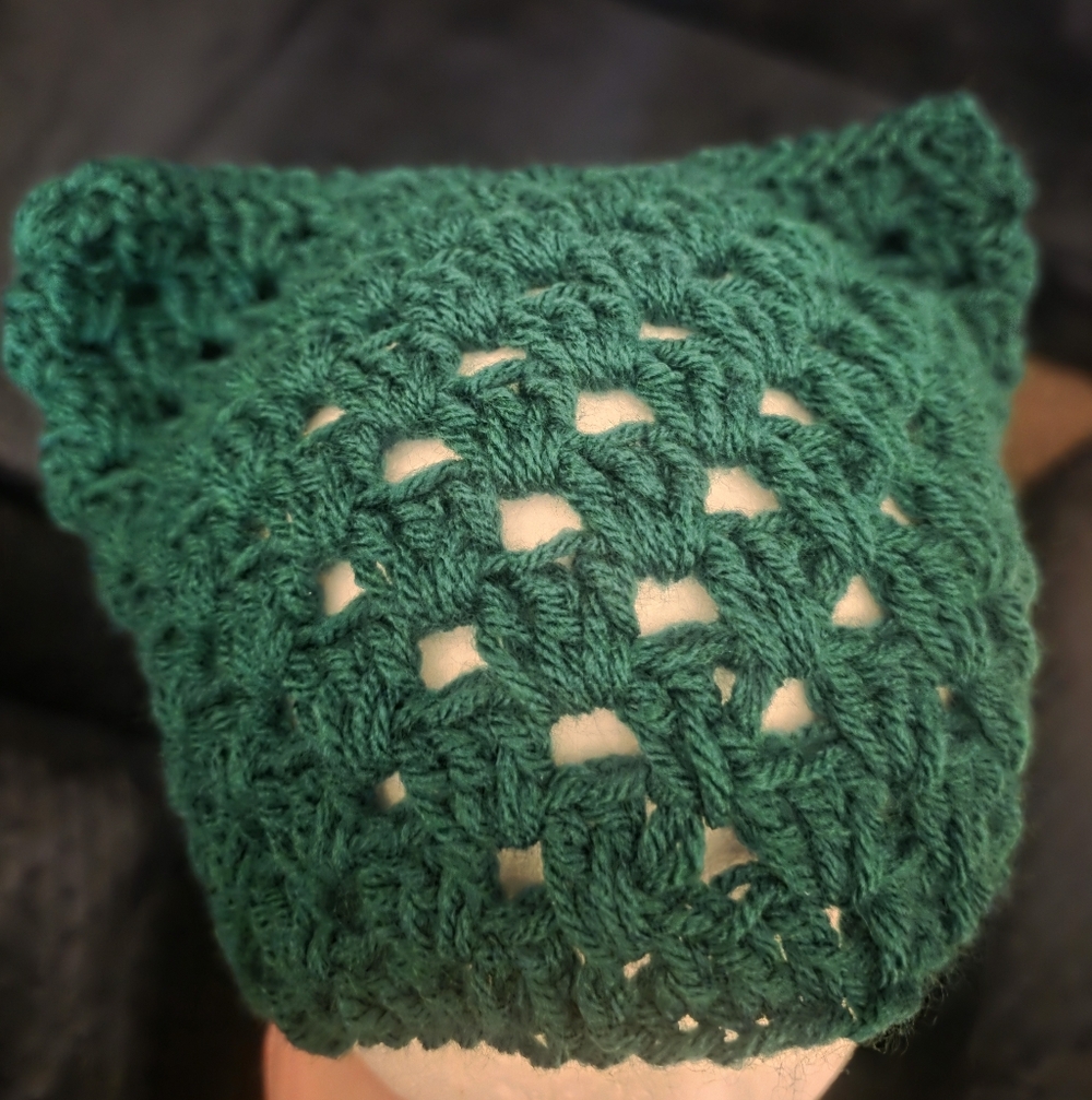 Handmade Green Crochet Cat Ear Beanie - Picture 3 of 3